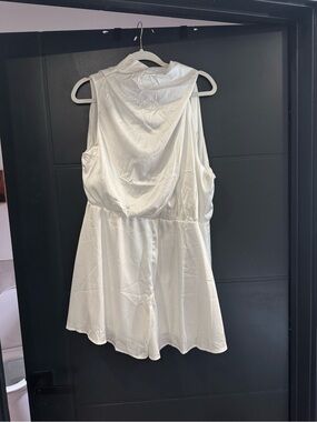 White Sleeveless Satin Romper